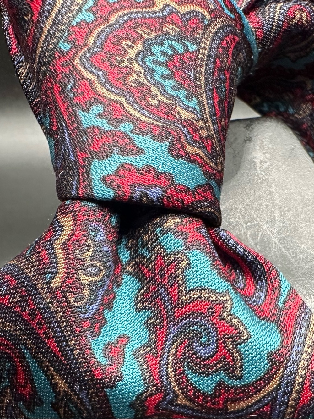 Kuppenheimer — Teal Burgundy Paisley Silk and Wool Tie